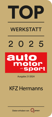 Auszeichnung TOP Werkstatt 2025 von auto motor und sport für KFZ Hermanns